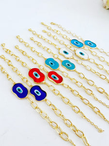 Evil Eye Murano Bracelet, Handmade Murano Beads, Gold Chain Bracelet, Red
