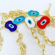 Evil Eye Murano Bracelet, Handmade Murano Beads, Gold Chain Bracelet, Red