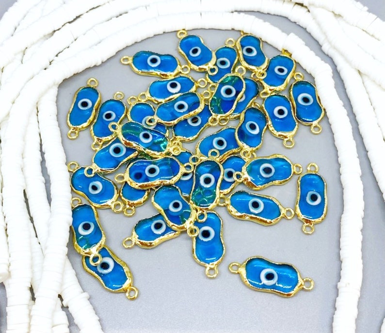 5 pcs Transparent Blue Evil Eye Bead Supplies, BULK Handmade Murano Glass Beads