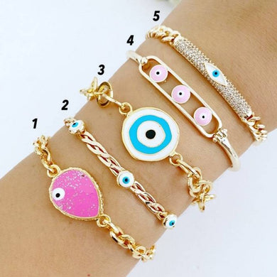 Evil Eye Bracelet Pink, Gold Chain Bracelet, Gold Cuff Bracelet, Christmas Gift