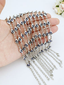 Silver Evil Eye Chain Bracelet, Blue Evil Eye Bead, Evil Eye Jewelry