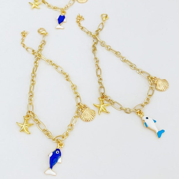 Fish Anklet, Gold Ankle Bracelet, Summer Jewelry, Good Luck Charm