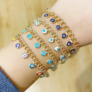 Gold Chain Evil Eye Bracelet, Blue White Evil Eye, Greek Evil Eye Jewelry