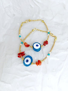 Large Evil Eye Bracelet with Seed Beads, Baroque Beads, Handmade Glass Bracelet