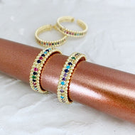 Rainbow Gold Ring, Adjustable Ring, Multicolor CZ Ring
