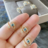 Gold Evil Eye Ring, Adjustable Evil Eye Ring, Nazar Evil Eye Ring, Crown