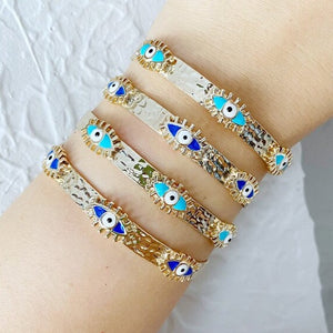 Evil Eye Bracelet, Gold Cuff Bracelet, Blue Evil Eye Bracelet, Turkish Evil Eye Jewelry