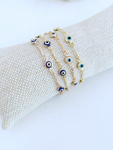Evil Eye Bracelet, Link Chain Bracelet, Evil Eye Jewelry, Blue White Evil Eye
