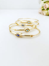 Blue Evil Eye Bracelet, Handmade Cuff Bracelet, Gold Bangle Bracelet