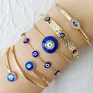 Blue Evil Eye Bracelet, Handmade Cuff Bracelet, Gold Bangle Bracelet - Evileyefavor