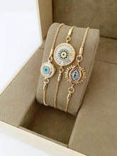 Gold Zircon Cuff Evil Eye Bracelet, Zircon Evil Eye Charm, Tarnish Free