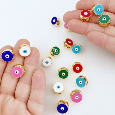 Brass Evil Eye Bead DIY, Round Evil Eye Spacer Bead, Pink Red White Blue Evil Eye