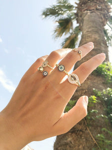 Gold Evil Eye Ring, Stacking Ring, Zircon Ring, Waterproof Ring, Hamsa