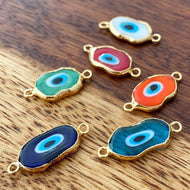 5 pcs Evil Eye Murano Bead Bean Shaped, Glass Evil Eye Bead, Brass Evil Eye