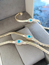 Gold Evil Eye Bracelet, Foxtail Chain Bracelet, MOP Charm Bracelet, Evil Eye