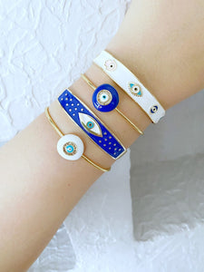 Evil Eye Cuff Bracelet, Blue Evil Eye Bracelet, White Evil Eye Bracelet, Bangles