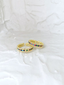 Rainbow Gold Ring, Adjustable Ring, Multicolor CZ Ring