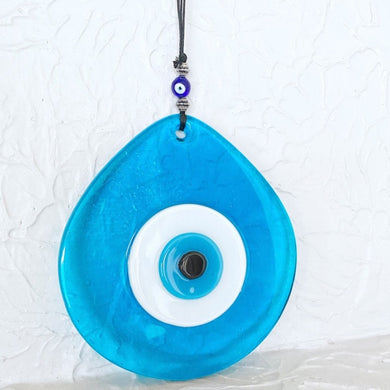 Large Evil Eye Bead, Mosaic Glass Wall Decor, Blue Evil Eye Wall Hanging