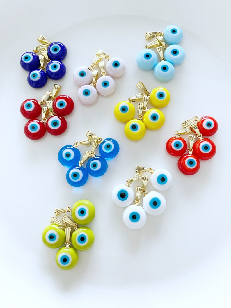 Evil Eye Necklace, Handmade Murano Glass Beads, 10mm Murano Pendant Gold Necklace Blue