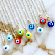Evil Eye Necklace, Handmade Murano Glass Beads, 10mm Murano Pendant Gold Necklace - Evileyefavor