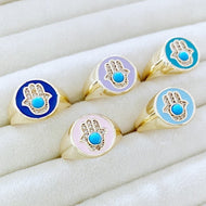 Hamsa Evil Eye Ring, Stacking Gold Ring, Adjustable Hamsa Hand Ring,