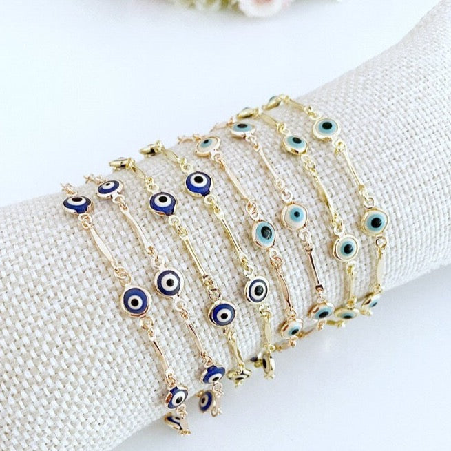 Evil Eye Bracelet, Link Chain Bracelet, Evil Eye Jewelry, Blue White Evil Eye