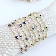 Evil Eye Bracelet, Link Chain Bracelet, Evil Eye Jewelry, Blue White Evil Eye