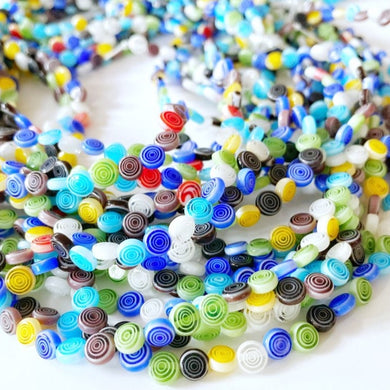 Handmade Flat Round Millefiori Beads, 6mm Beads with 60 pcs, Circular Design