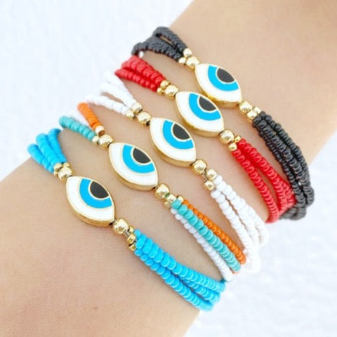 Evil Eye Bracelet, Seed Beads Bracelet, Miyuki Beads, Brass Evil Eye ...