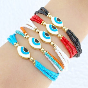 Evil Eye Bracelet, Seed Beads Bracelet, Miyuki Beads, Brass Evil Eye, Greek Evil Eye
