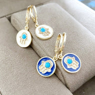 Hamsa Earrings, Blue White Hamsa Charm Earrings, Hamsa Gold Earrings - Evileyefavor
