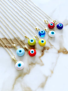 Evil Eye Necklace, Handmade Murano Glass Beads, 10mm Murano Pendant Gold Necklace