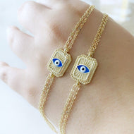 Evil Eye Chain Bracelet, Elegant Blue Evil Eye Bracelet, Double Chain Bracelet