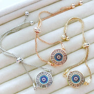 Cz Evil Eye Bracelet, Baguette Bracelet, Adjustable Bracelet