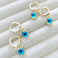 Gold Evil Eye Hoop Earrings, Blue Evil Eye Bead Earrings, Gold Earrings