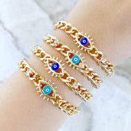 Gold Evil Eye Bracelet, Cuban Link Bracelet, Gold Link Chain Bracelet - Evileyefavor