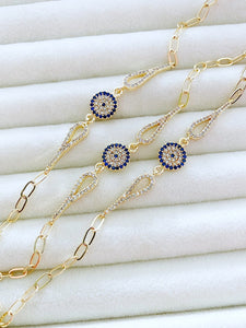 Greek Evil Eye Bracelet, Gold Chain Bracelet, Greece Evil Eye Jewelry, Zircon Charm