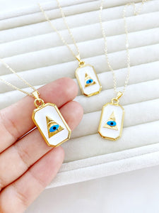 Grecee Evil Eye Necklace, White Evil Eye Enamel Necklace, Gold Greece Jewelry, Layering Necklace