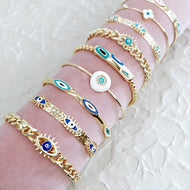 Evil Eye Cuff Bracelet Set, Gold Evil Eye Bracelet, Evil Eye Jewelry, Birthday Gift