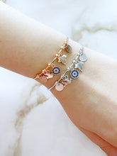 Greek Evil Eye Cuff Bracelet, Evil Eye Charm Bracelets, Silver and Rose Bracelet