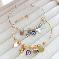 Greek Evil Eye Cuff Bracelet, Evil Eye Charm Bracelets, Silver and Rose Bracelet
