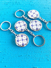 Blue Evil Eye Keychain, Brass Bag Charm, Greek Evil Eye Keyring, Silver Key Chain