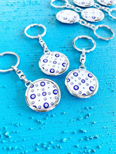Blue Evil Eye Keychain, Brass Bag Charm, Greek Evil Eye Keyring, Silver Key Chain
