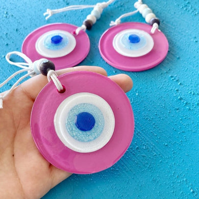 Pink Evil Eye Glass Bead, Greek Evil Eye Wall Hanging, Baptism Favors For Guests