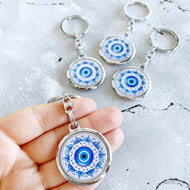 Silver Keychain, Greek Evil Eye Keychain, Brass Keyring, Turkish Evil Eye Key Chain