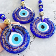 Large Round Blue Evil Eye Wall Hanging, Greek Evil Eye Wall Decor, Patterned