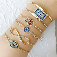 Gold Evil Eye Bracelet, Turkish Evil Eye Jewelry, Cuff Chain Adjustable Bracelet