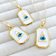 Grecee Evil Eye Necklace, White Evil Eye Enamel Necklace, Gold Greece Jewelry, Layering Necklace