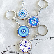 Greek Evil Eye Key Chain, Good Luck Keychain, Silver Keychain, Blue Evil Eye
