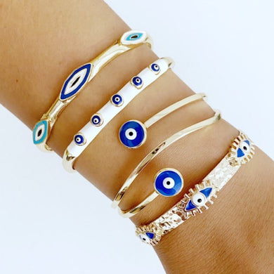 Greek Evil Eye Cuff Bracelet, Blue Evil Eye Jewelry, Gold Adjustable Cuff